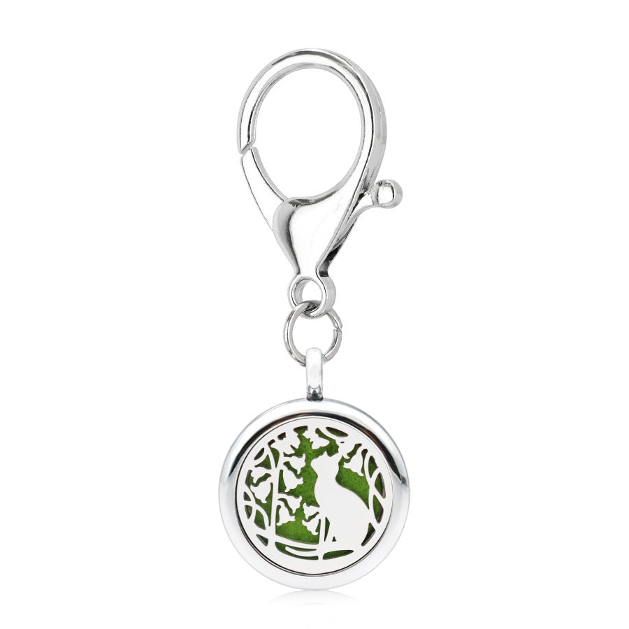 Wholesale 25MM Alloy Dog Paw Tree of Life Hollow Aromatherapy Essential Oil Keychain